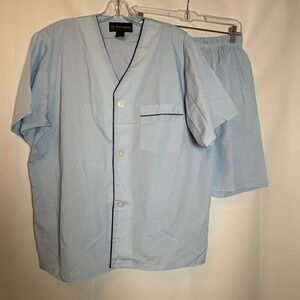 Vtg Barrington Men's Pajama Set Light Blue S/S Button Up Shirt & Shorts Large